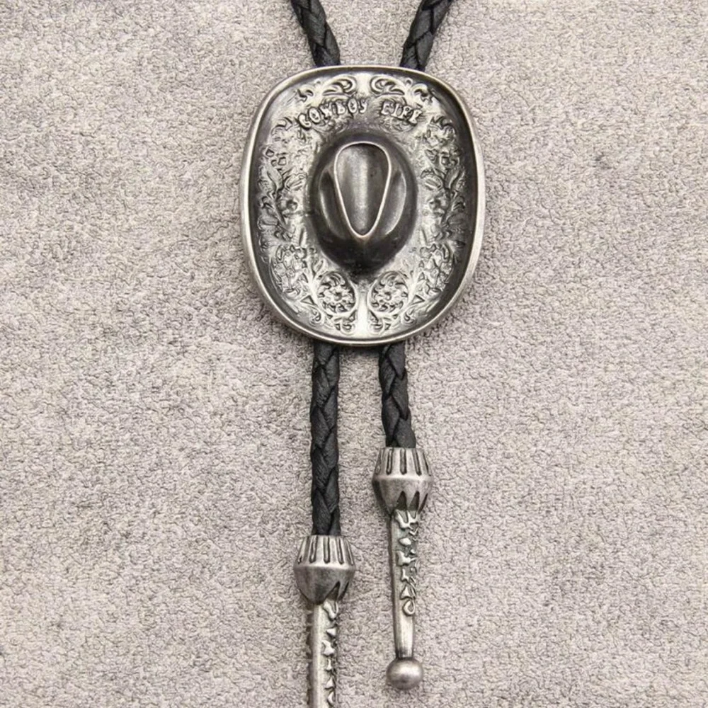 Elegant Black and Silver Western Hat Pendant Necklace - Picture 3 of 3